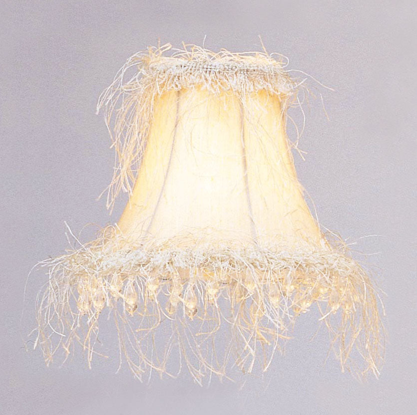 LIVEX Lighting S106 Off-White Silk Bell Clip Shade with Corn Silk Fringe and Beads