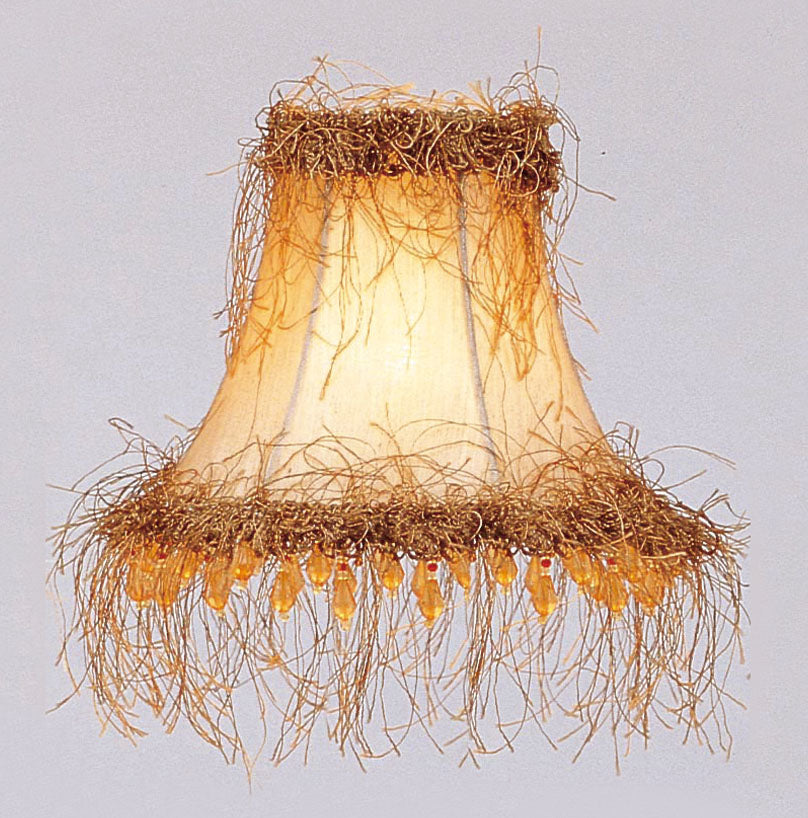 LIVEX Lighting S112 Champagne Silk Bell Clip Shade with Light Corn Silk Fringe and Beads