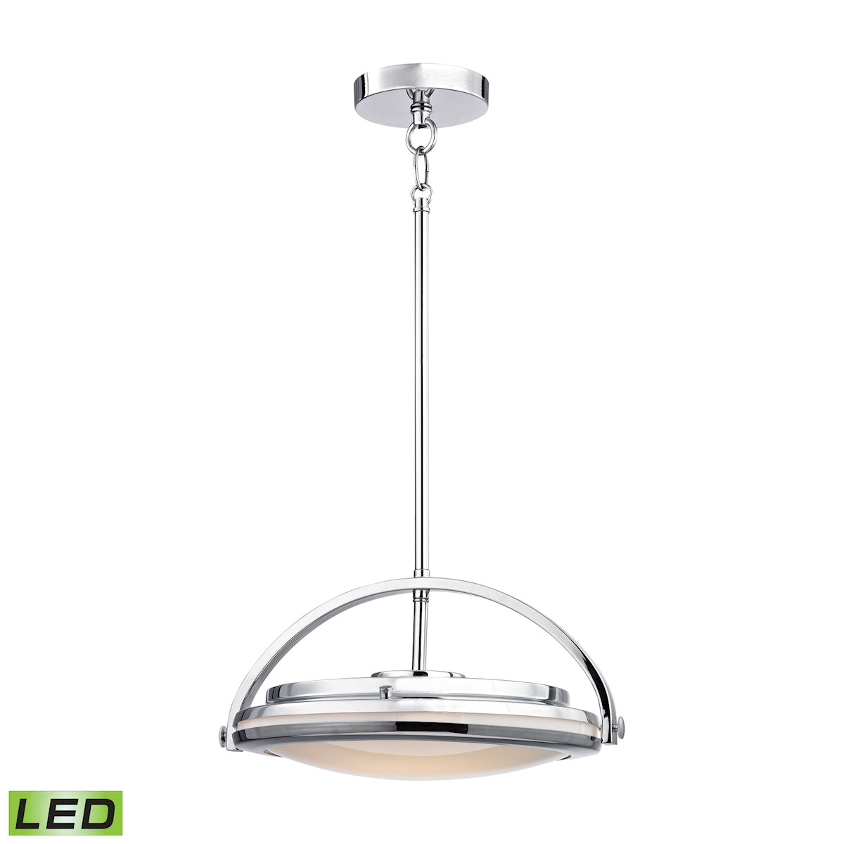 ELK Lighting LC411-PW-15 Quincy 1-Light Pendant in Chrome with White Glass Diffuser - Integrated LED