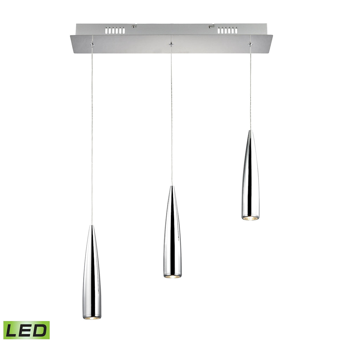 ELK Lighting LC703-15-15 Century 3-Light Linear Pendant Fixture in Chrome with Chrome Metal Shades - Integrated LED