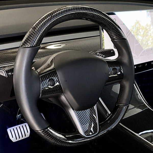 TESEVO Round Carbon Fiber Steering wheel for Model 3/Y 【Style 30】