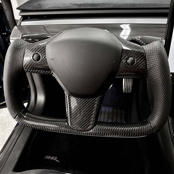 Yoke Steering Wheel for Model 3 / Y Leather Carbon Fiber 【Style 10】-TESEVO