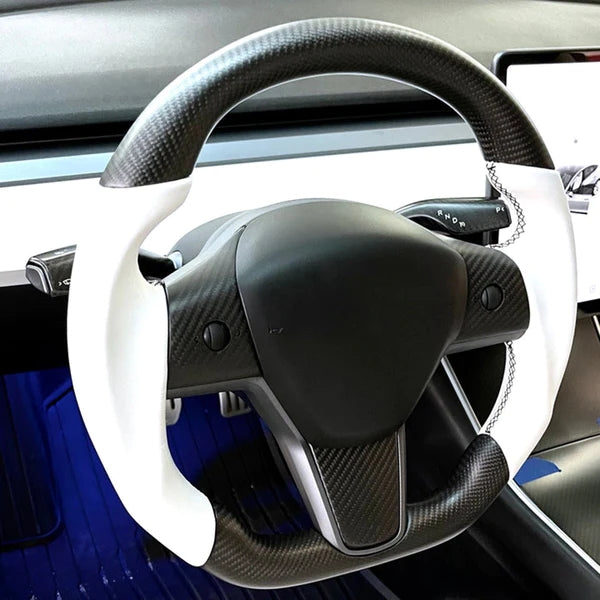 Steering Wheel for Model 3 / Y Sport Grip Round Carbon Fiber 【Style 12】-TESEVO