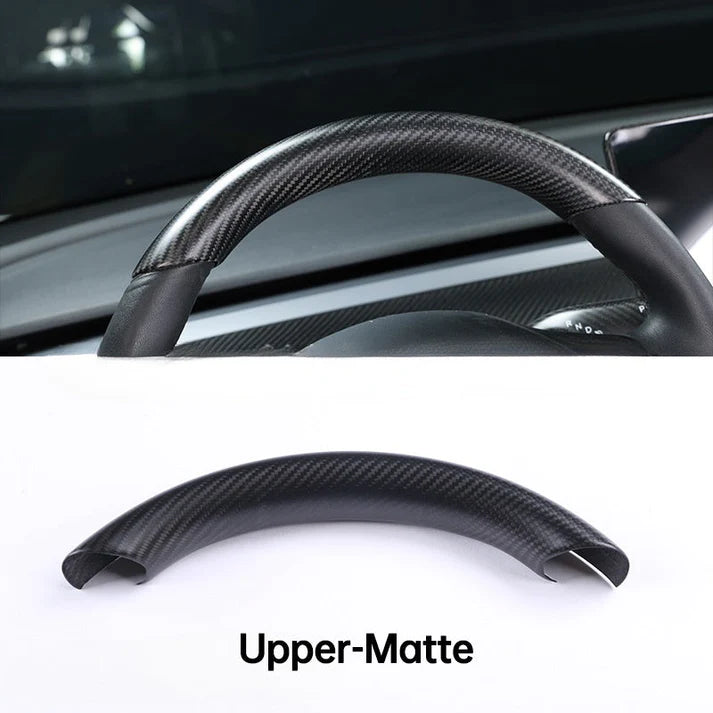 Steering Wheel Grip Cover Upper/Lower Parts Real Carbon Fiber for Tesla Model 3 / Y 2021-2023-TESEVO