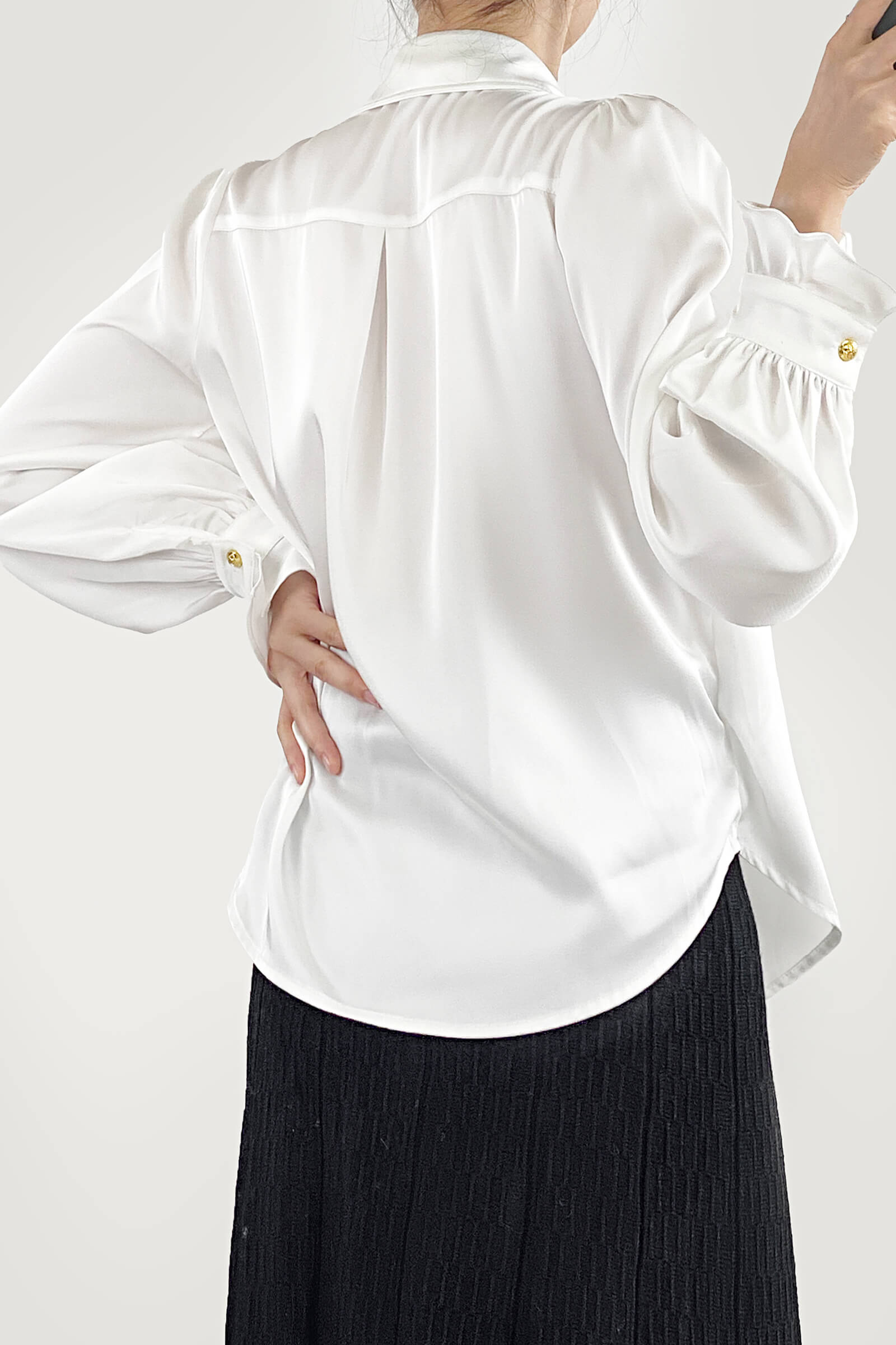 White Ruffle Lantern Sleeve Blouse