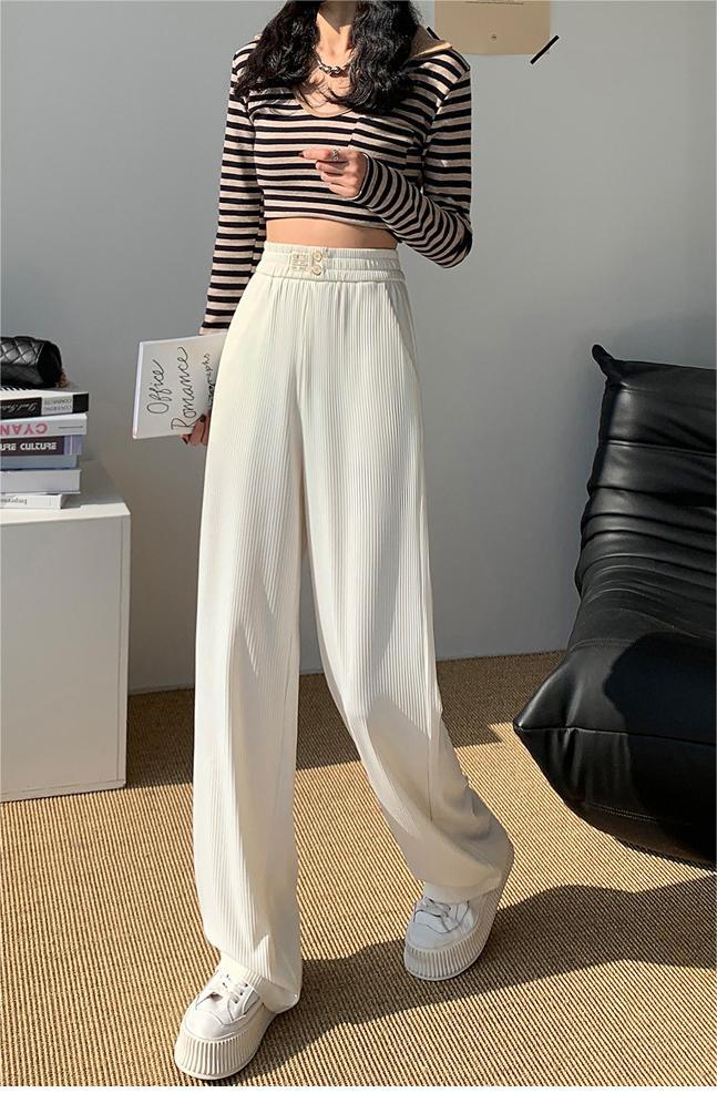 Beige High-Waisted Straight Slacks