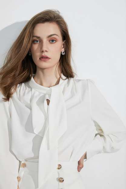 Business Essential White Bow-Tie Blouse