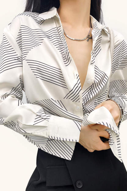 Ivory Satin Striped Oversized Shirt