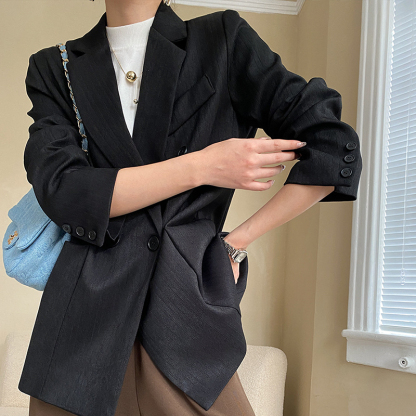 Black Texture Foreshoulder Blazer