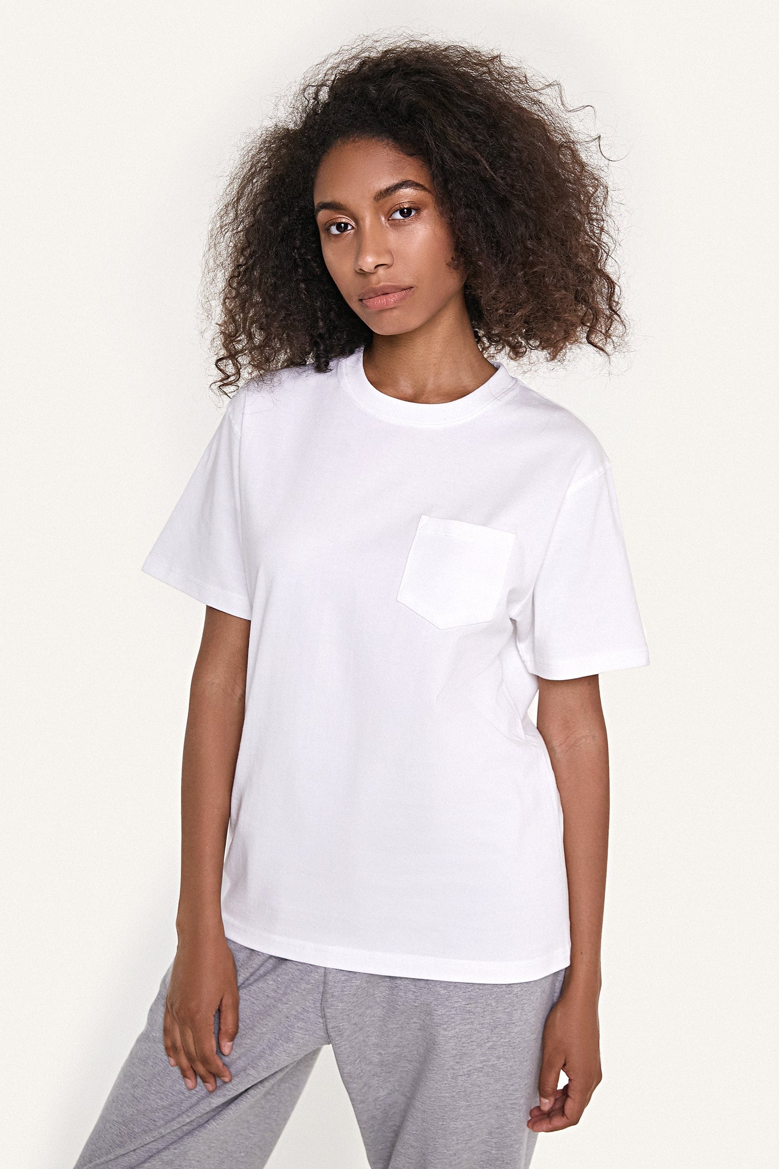 Women’s White Chest-Pocket Cotton T-Shirt