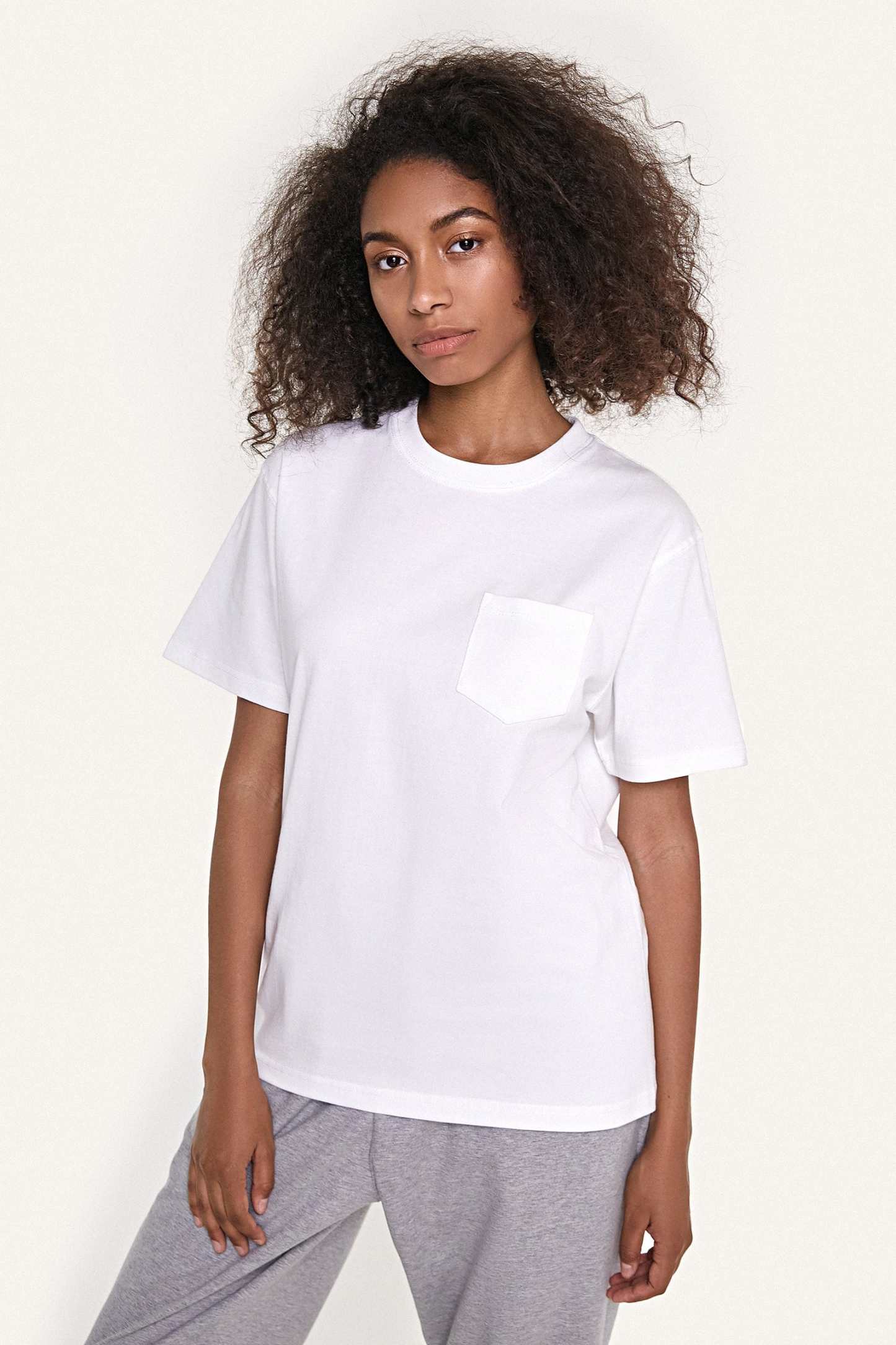 Women’s White Chest-Pocket Cotton T-Shirt
