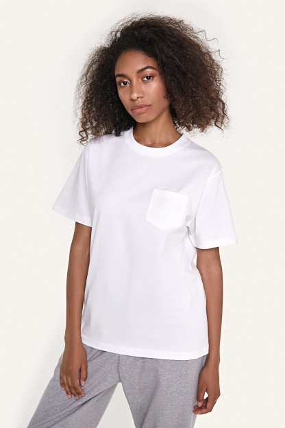 Women’s White Chest-Pocket Cotton T-Shirt