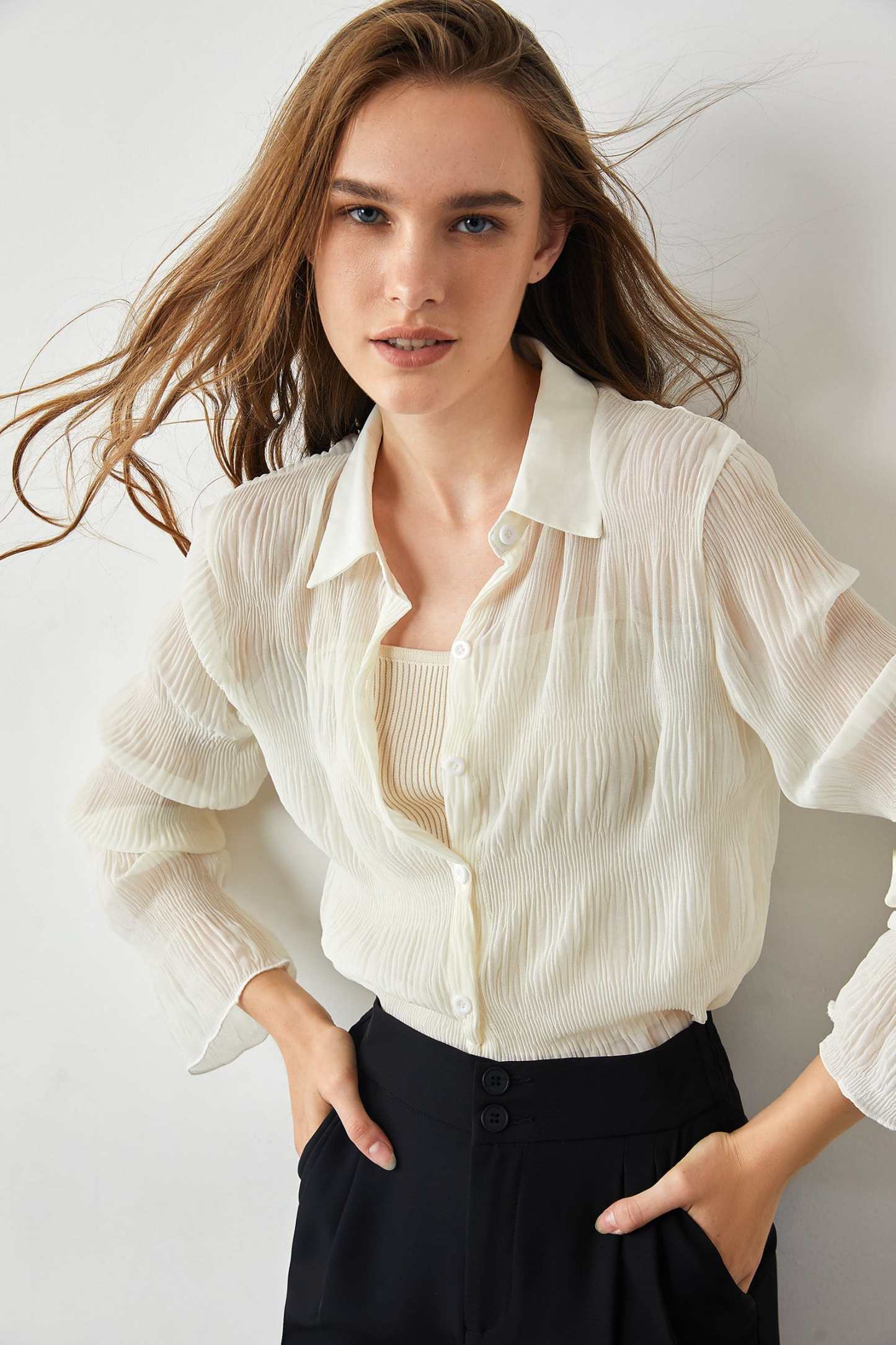 Aaliyah Wheat V-Neck Shirt