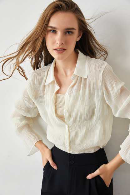 Aaliyah Wheat V-Neck Shirt