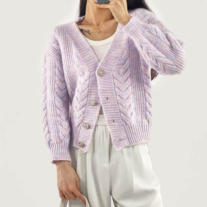 Plum V-Neck Long Sleeve Cardigan