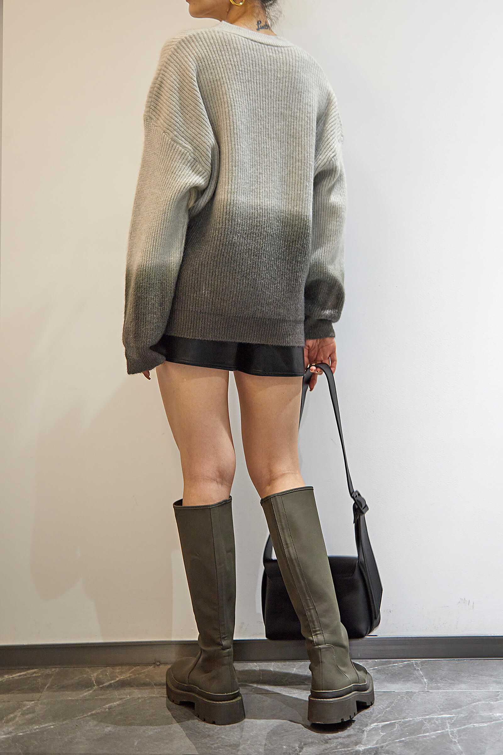 Grey Two-Tone Knit Sweater