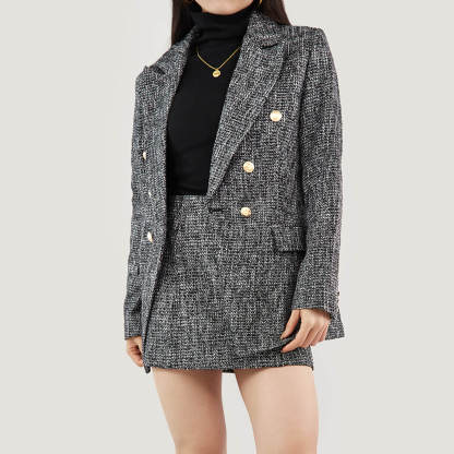 Black Lapel Collar Houndstooth Blazer