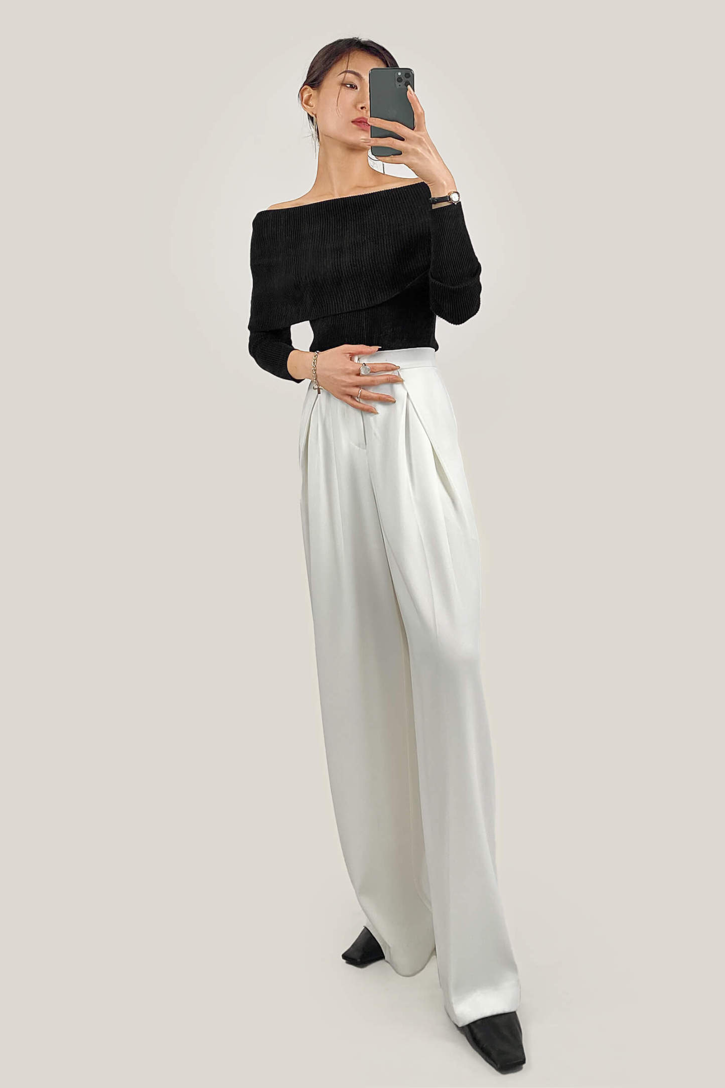Black Off-the-Shoulder Ribbed Knit Sweater
