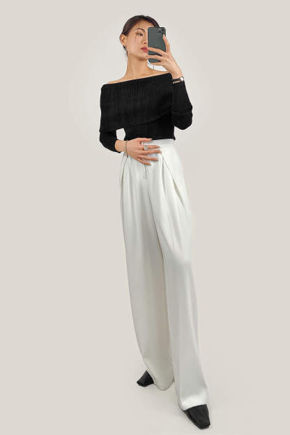 Black Off-the-Shoulder Ribbed Knit Sweater
