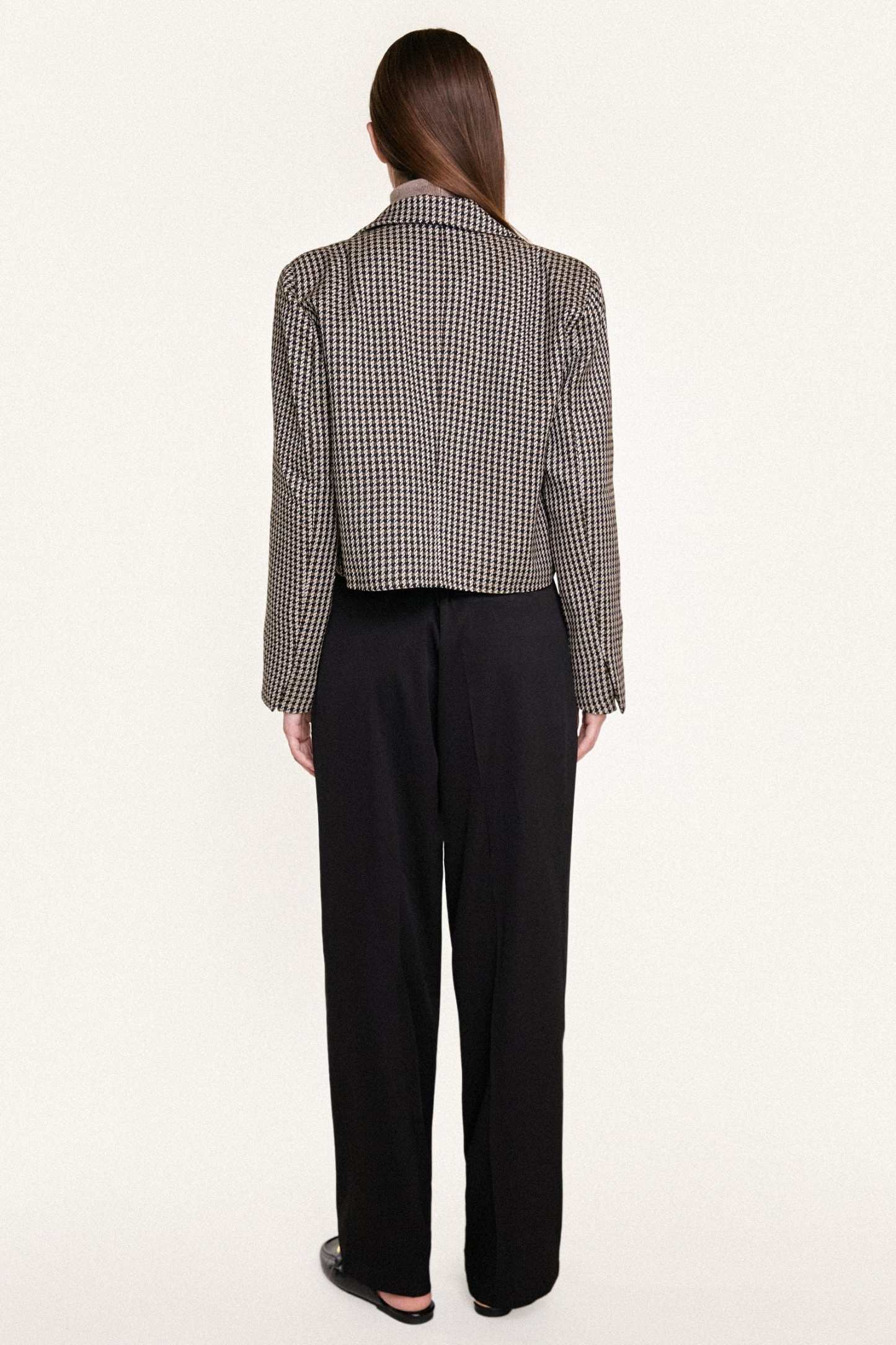 Sienna Double-Breasted Houndstooth Cropped Blazer