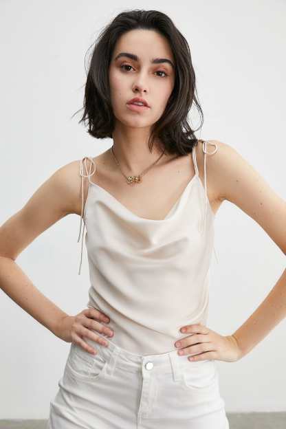 Courtney Beige Cowl Neck Tank Top