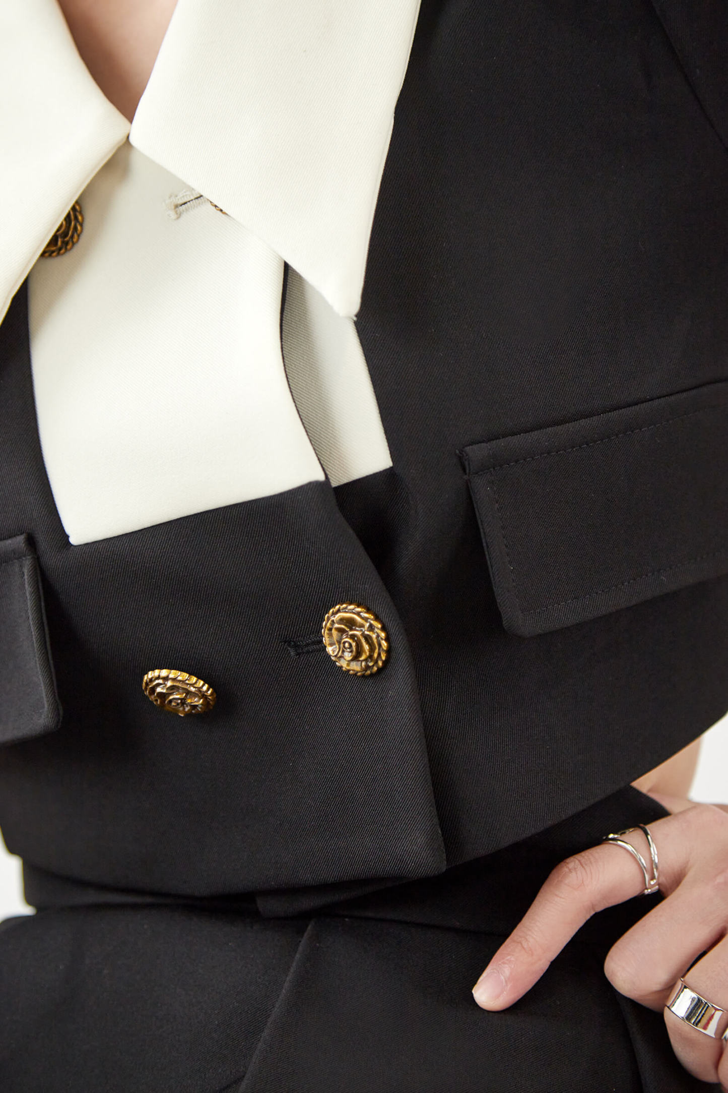 Black Frenchy Double-Breasted Cropped Blazer