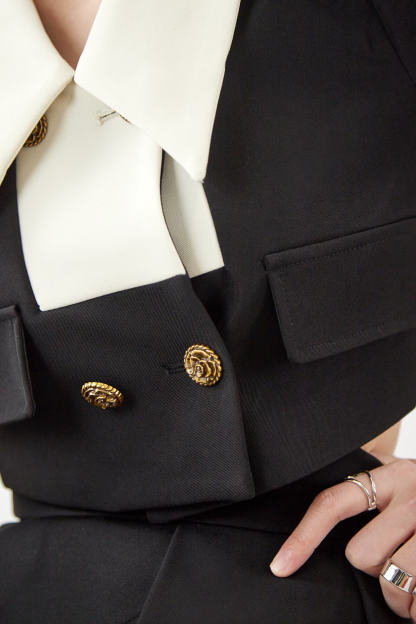 Black Frenchy Double-Breasted Cropped Blazer