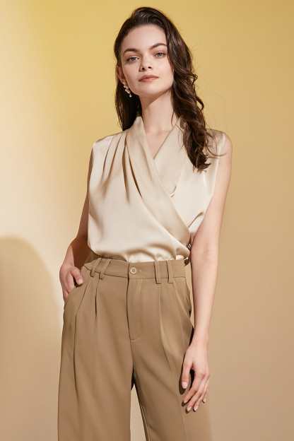 Antique White Satin Sleeveless Blouse