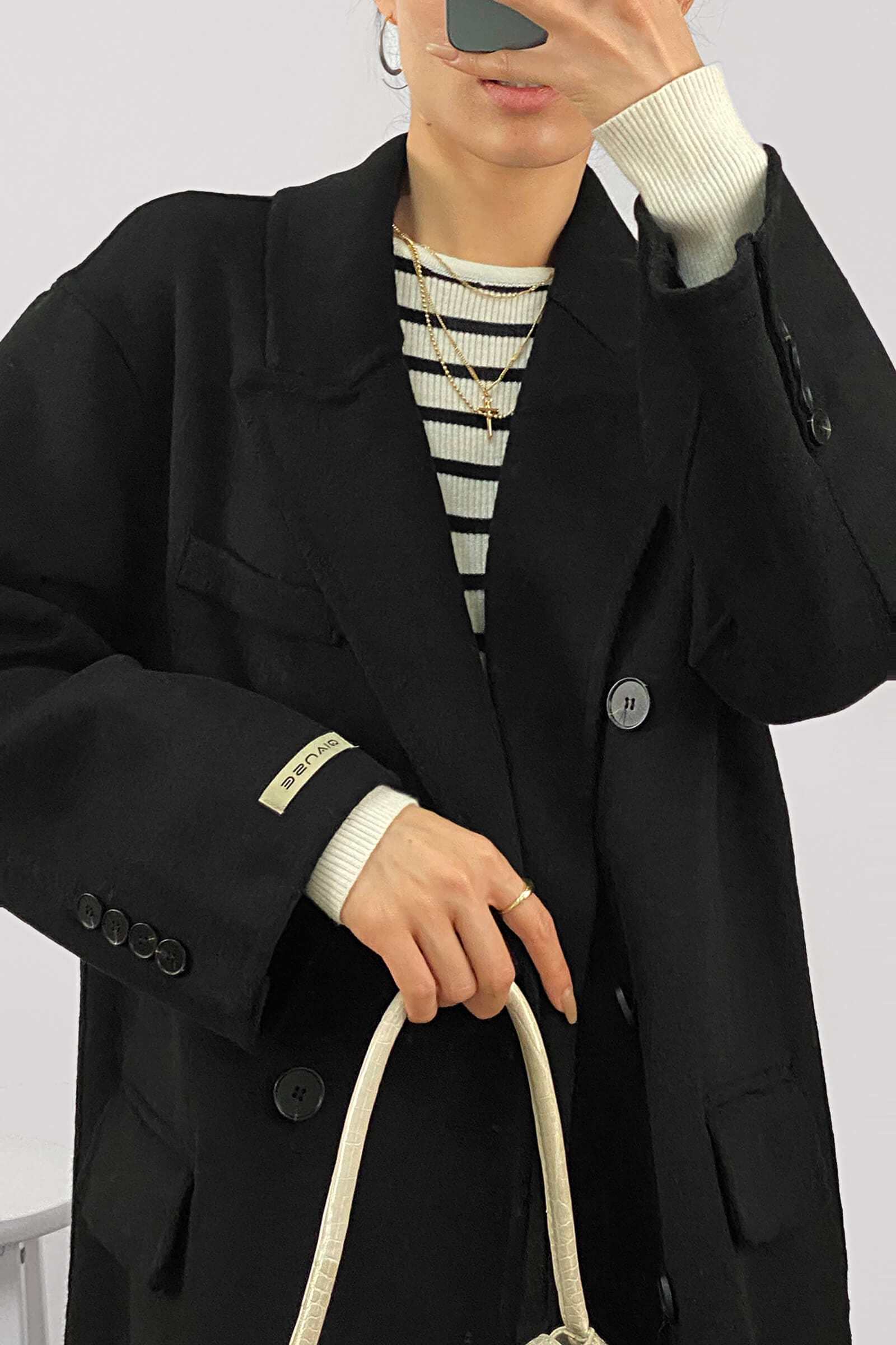 Black Premium Wool Double-Breasted Longline Coat