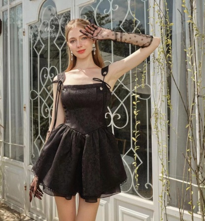 Retro Waist Sexy Princess Wind Jacquard Dress Temperament Elegant Short Dress