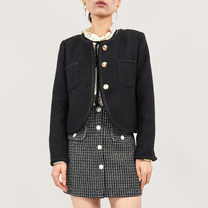 Black Frenchy Button Front Detail Tweed Jacket