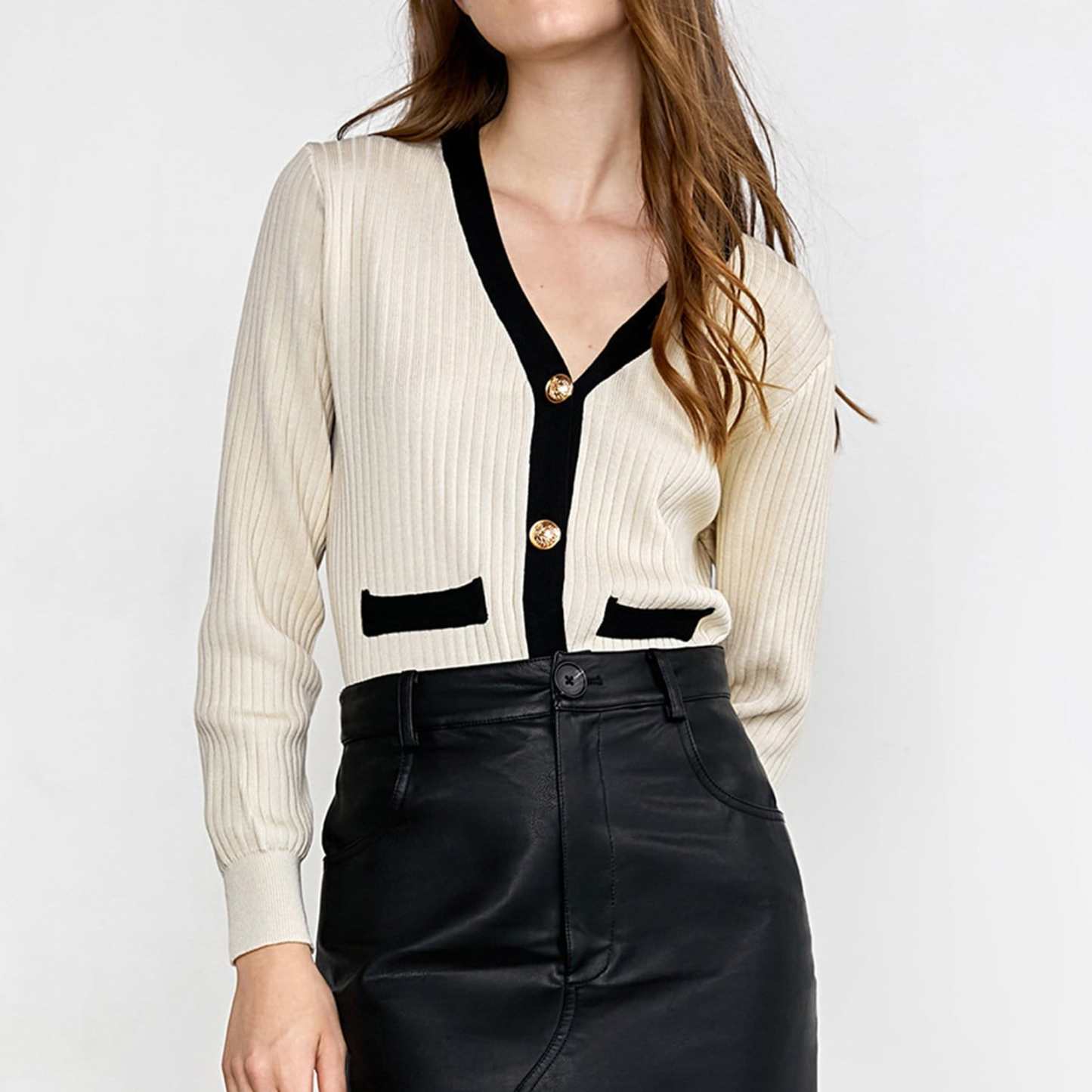 Lealia Beige Contrast Cardigan