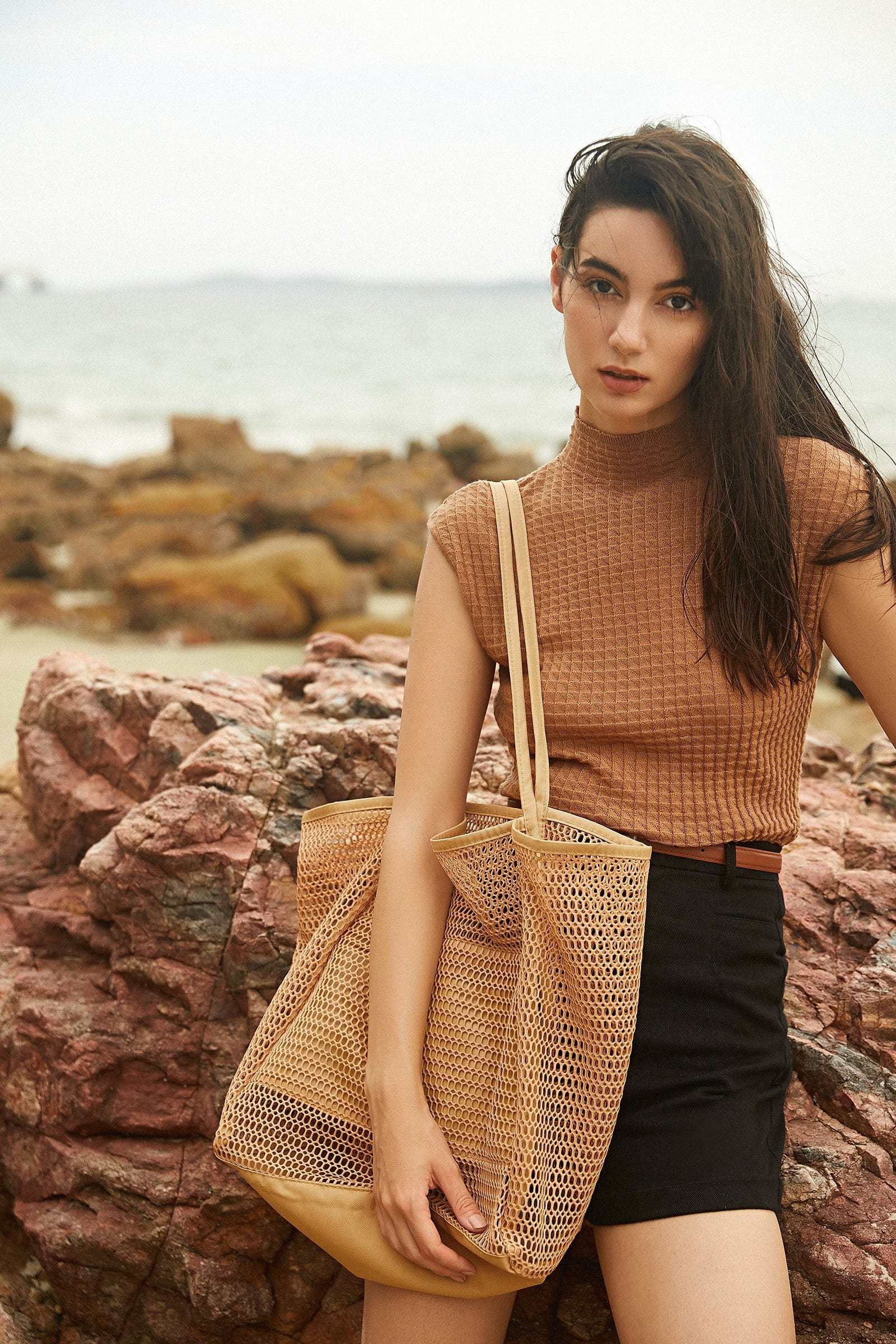 Sienna Mock Neck Textured Knitted Vest