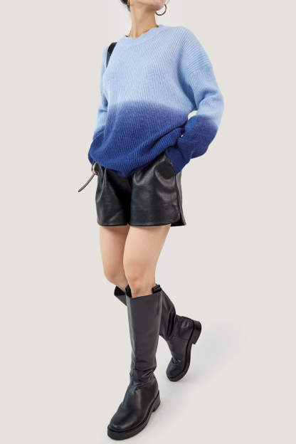 Blue Two-Tone Knit Sweater