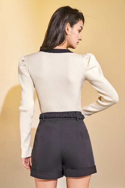 Ivory Ribbed Contrast Trim Sweater