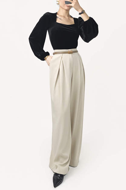 Black Velvet Balloon Sleeve Square Neck Blouse