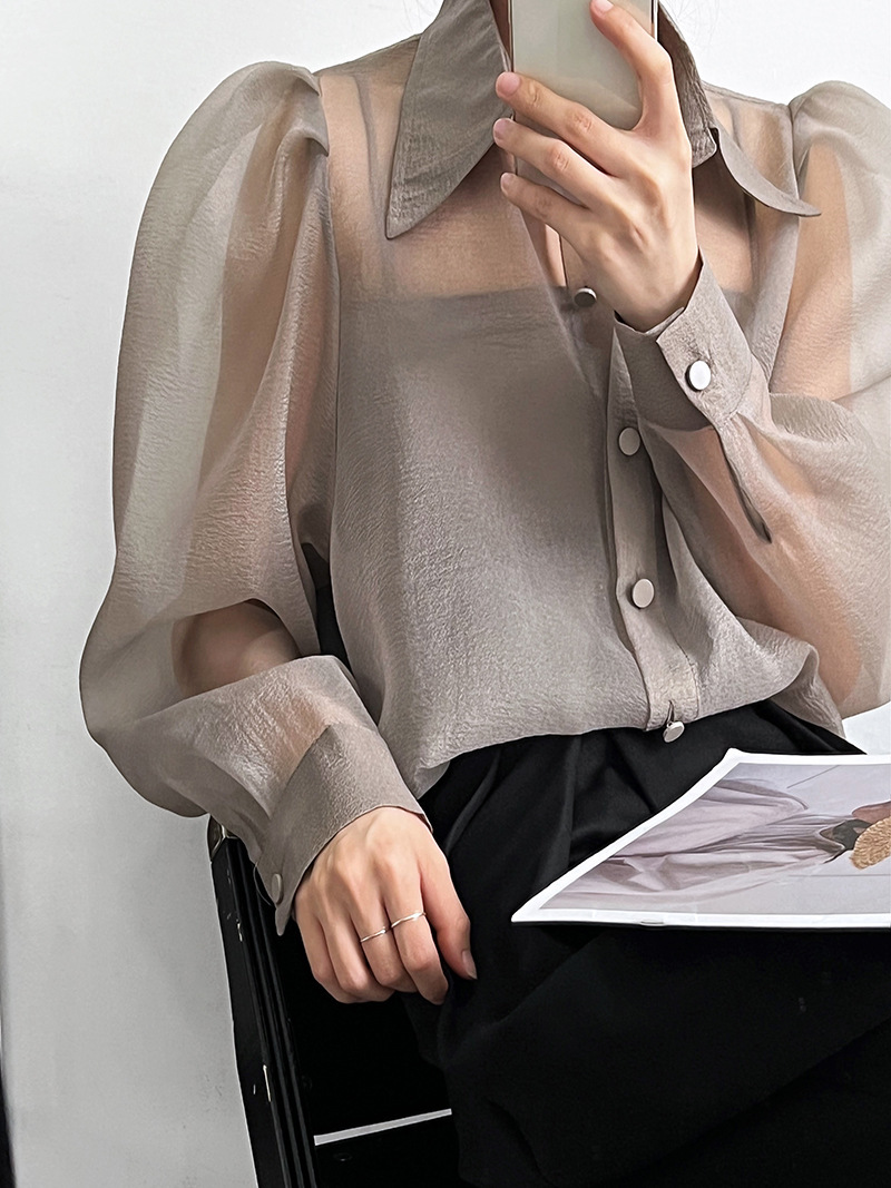 Puff Sleeve Long Sleeve Shirt Grey