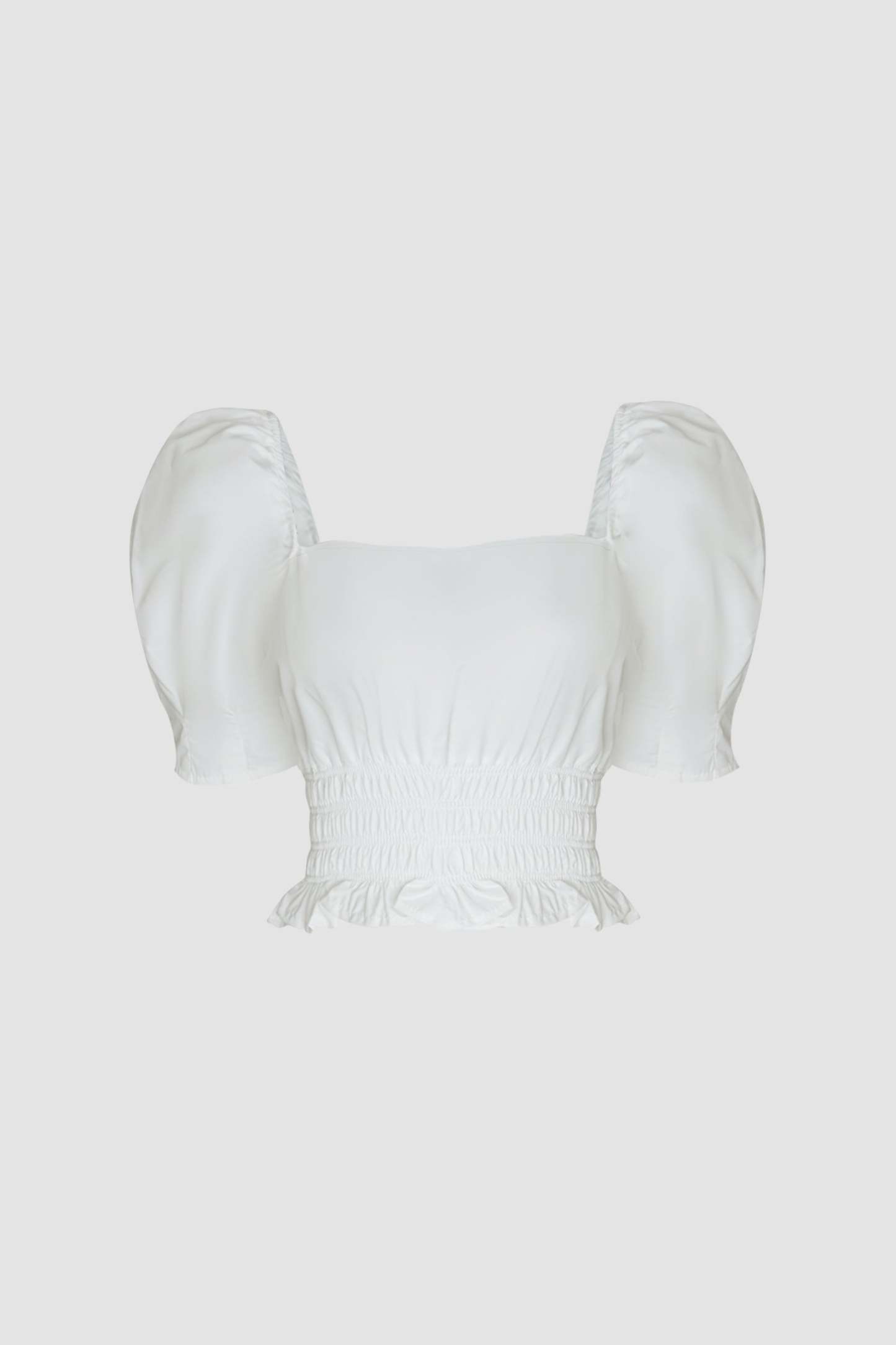 White Ruched Drawstring Smocked Cropped Blouse