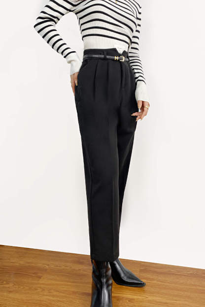 Black Belted Tapered Work Pants