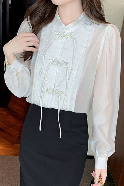 Beige Chinese Splice Buckle Shirt