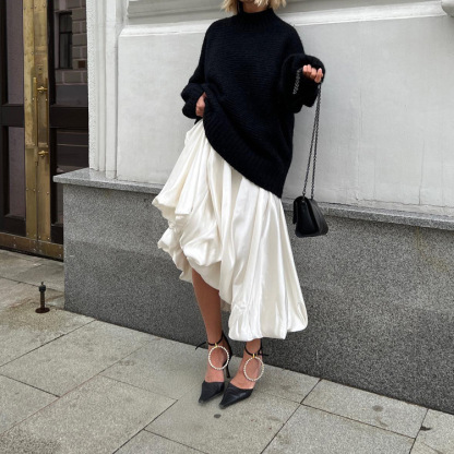 Summer New Balloon Skirt Fashion Casual Simple Solid Color Paired High Waist Puffy Skirt Half Skirt