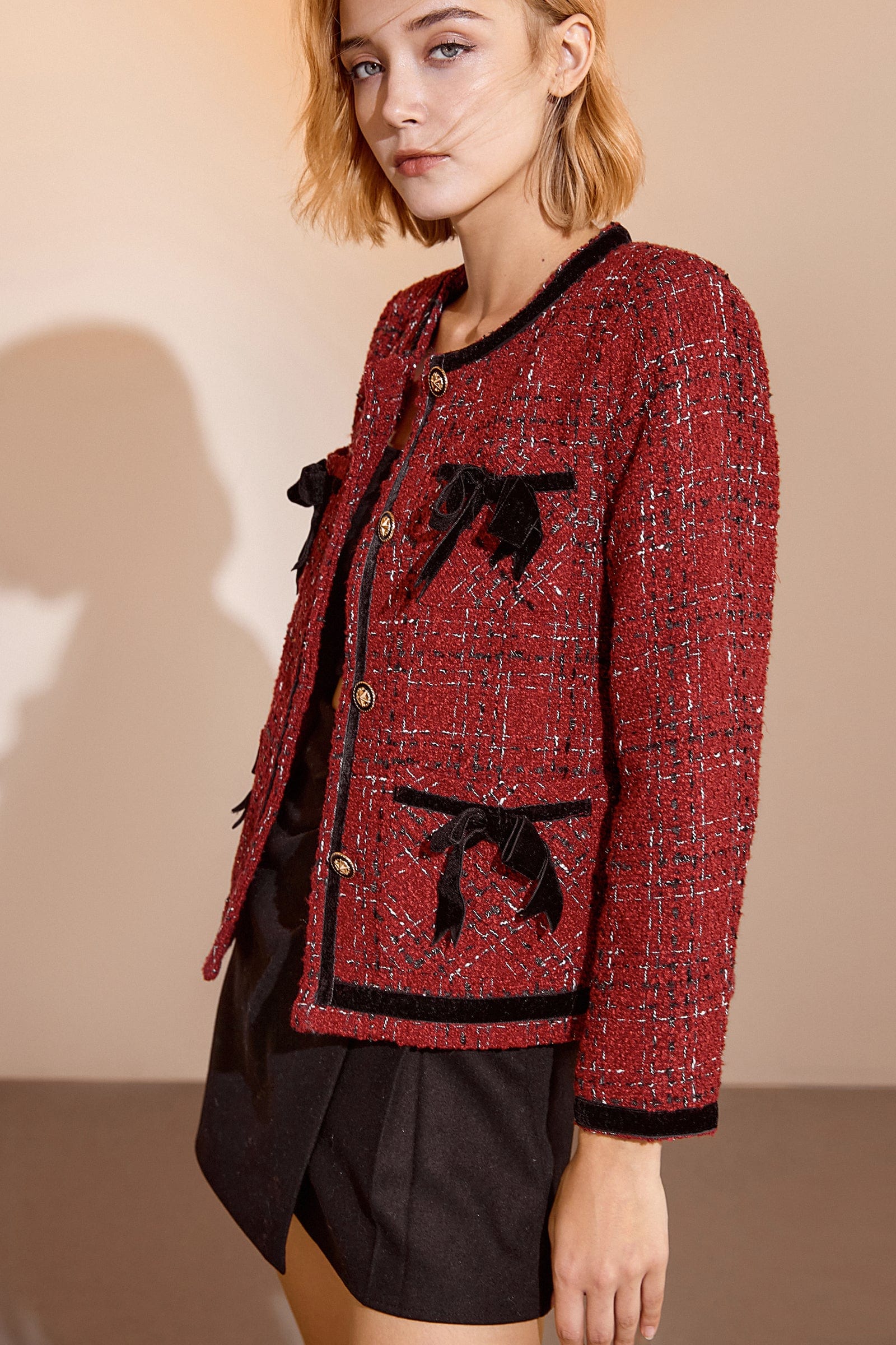 Finlay Fire Brick Bow Textured Jacket