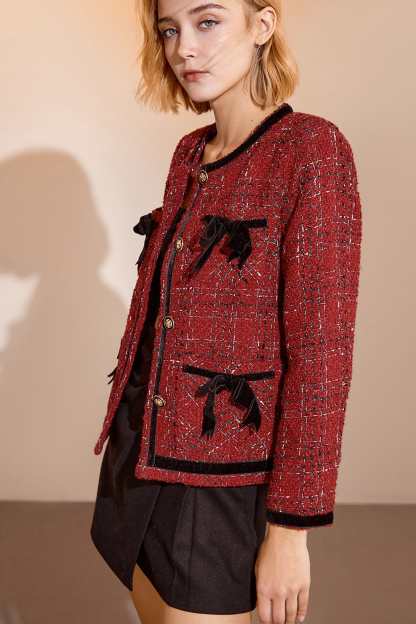 Finlay Fire Brick Bow Textured Jacket