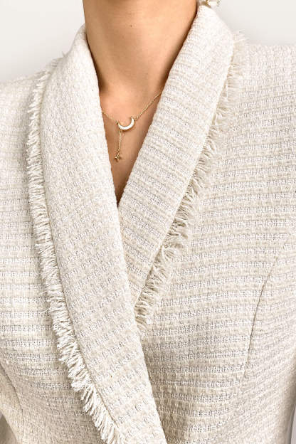 White Shawl Collar Double-Breasted Tweed Blazer