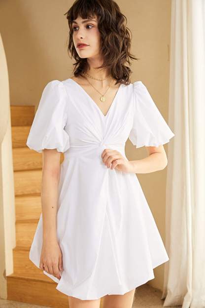 White Puffy Skirt Mini Dress