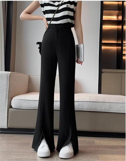 Black Split Wide-Leg Semi-Elastic Blazers