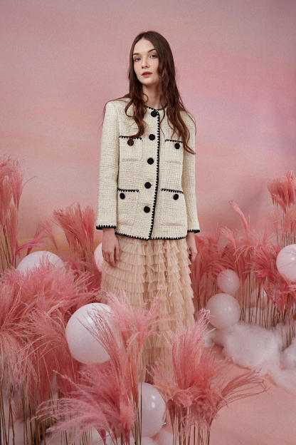 Beige Buttun-Up Patched Pockets Jacket