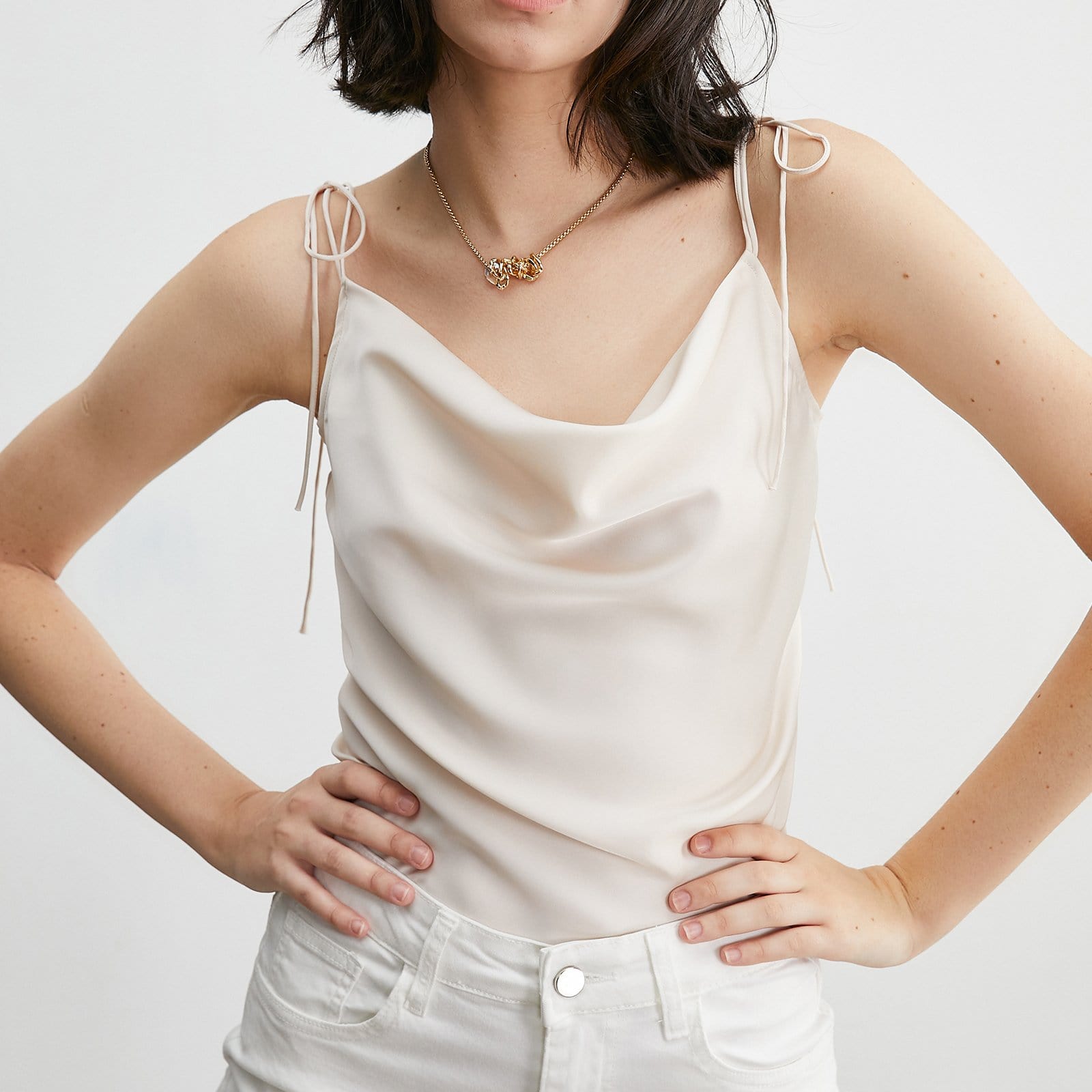 Courtney Beige Cowl Neck Tank Top