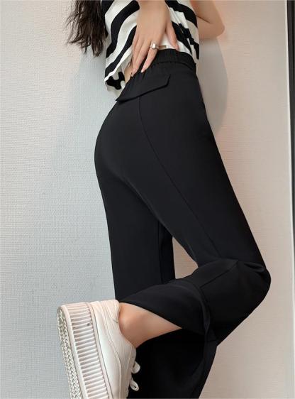 Black Split Wide-Leg Semi-Elastic Blazers