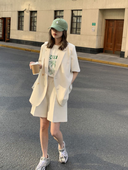 Beige Collarless Blazer